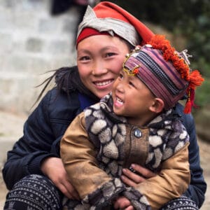 Happy hmong woman and child, sapa, vietnam